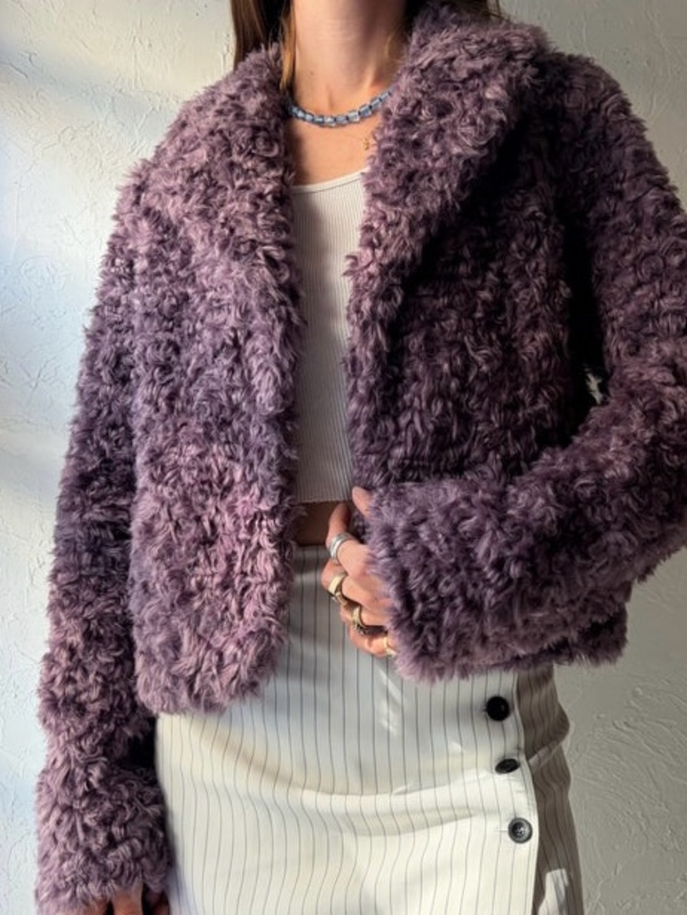 kate spade Plush Faux-Shearling Lavender Purple Faux-Fur Teddy Jacket